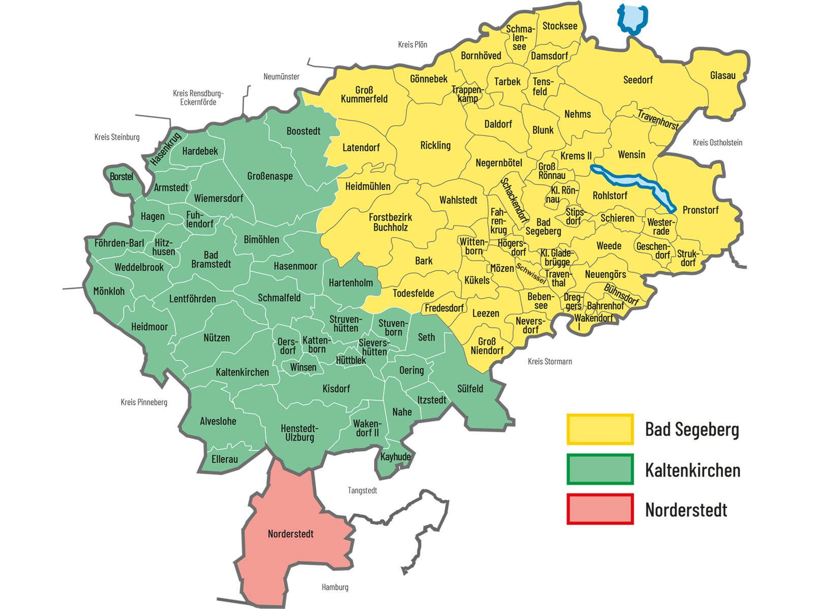 Karte über die Zuständigkeiten im Kreis Segeberg