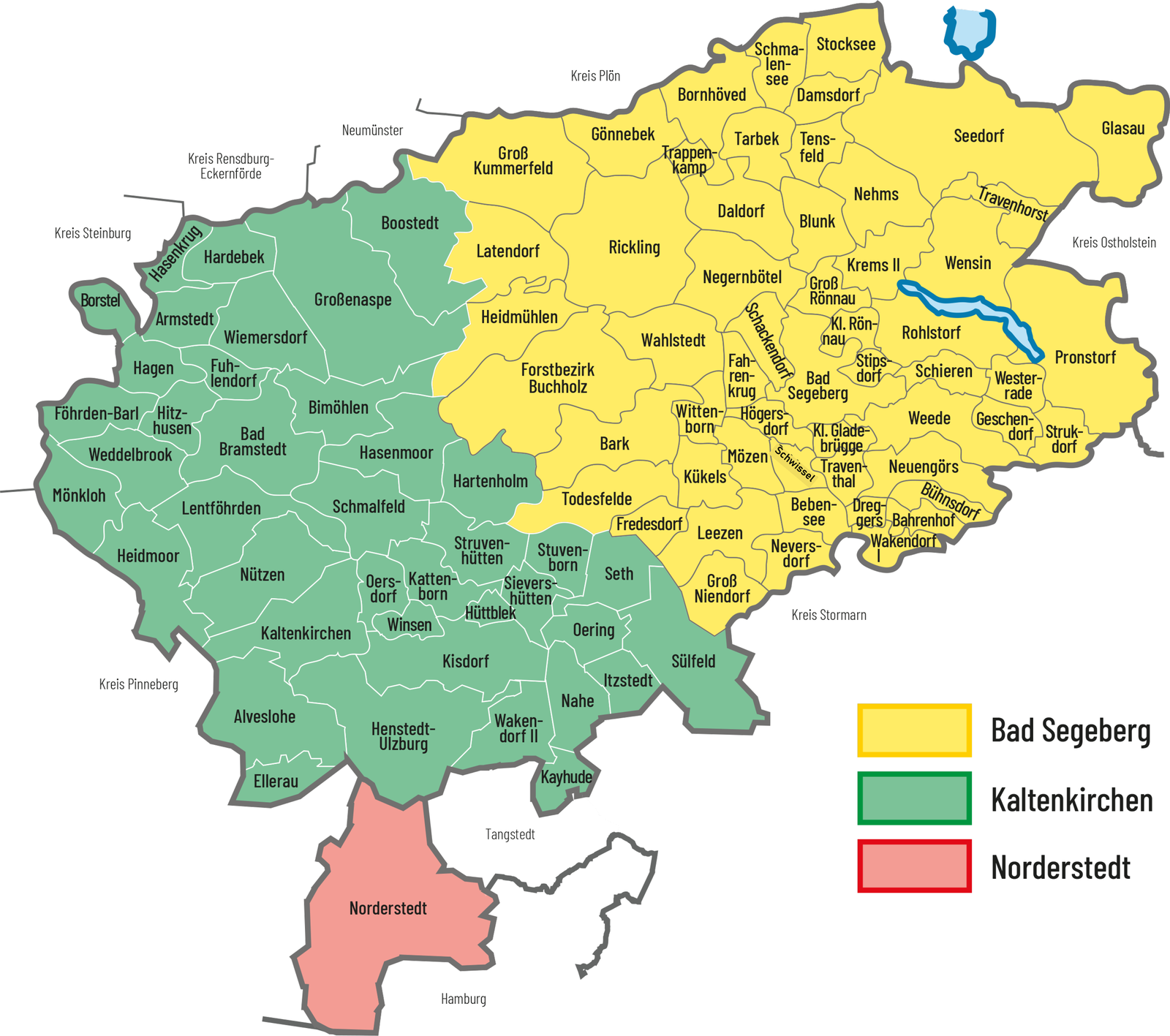 Übersichtskarte über die Zuständigkeiten im Kreis Segeberg